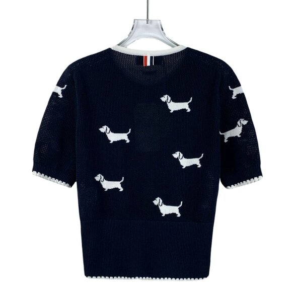 Thom Browne Navy Blue Dog Intarsia Cotton Knit Short-Sleeve Sweater M - Picture 7 of 7